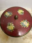 Vintage Red And Gold Floral Flowers Embossed Tin On Base Made In England Mid Cen