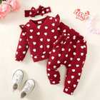 3pcs Newborn Baby Girls Heart Tops Pants Headband Tracksuit Set Outfit Clothes