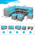 Patiojoy 7 Pcs Patio Rattan Dining Set Sectional Sofa Couch Ottoman Turquoise
