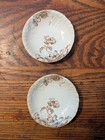 Pair Of Antique White Ironstone Butter Pats W  Brown Floral Transferware Design