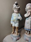 Antique French Bisque Figurine 2 Children Boy W Horn   Love Letter Shy Girl Nice