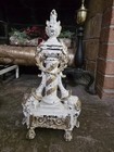 Antique Bronze Painted Andirons French Ornate Neoclassical Pair white gold Pnt 