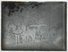 Antique Glass Photo Negative  Man With Two-horse Working Wagon On Muddy Road
