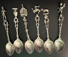 Vintage Italy 800 Silver Figural Demitasse Spoons 6pc Set