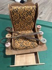 Vtg Wood Rocking Chair Pin Cushion Sewing Accessory 12 Thread Pins Scissors