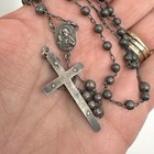 Vtg Sterling Silver Swift   Fisher Jesus Cross Crucifix Rosary Beads Necklace