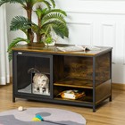 Pawhut Cat Kennel  Furniture Style Dog Cage  Wood   Steel End Table Pet House