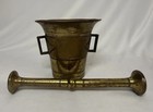 Large Vintage Heavy Brass Mortar   Pestle Set Apothecary Pharmacy 6 