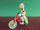 Scarce 1950 s Technofix Tin Wind-up Circus Clown Bicycle Tinplate Motorcycle