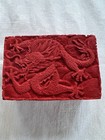 Old Chinese Cinnabar Hand Carved Red Lacquer Lidded Dragon Box  10 5 X 7cm