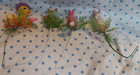 Vintage 1960s Easter Floral Picks Lot Of 4 Plastic Bunny Duck Flocked Retro