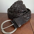 Fossil Wide Woven Dark Brown Leather Belt Adjustable Sz Large Silver Tone Buckle