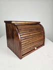 Vintage Roll Top Bread Box Wood Tambour Door Kitchen Counter Storage Cabinet
