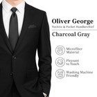 Mens Solid Color Formal Wedding Casual Necktie And Pocket Square Charcoal