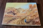 Vintage 1986 Oil Painting Man cabin  Woods Autumn Scene -  Signed 12   16  