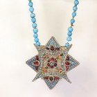 Antique Tibetan Ghau Prayer Box Gau Gao Star Pendant Glass Bead Necklace 16 