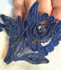 Applique Flower Beads Embroidered Navy Soutache Metallic Hand Sewn 3pcs
