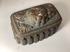 Rare Vintage Antique Fluted Tin W copper Grape Bunch Embossed Cap Baking Mold