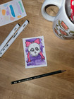 Aceo Popart Skull Girlie Original Art Card Watercolor Mixed Media Whimsy