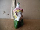 Vintage Japan Ceramic Laying Green Pixie Elf Pink Flower Hat Girl lady Figurine
