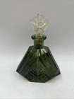 Antique Bohemian Green Cut Cristal Glass Perfume Bottle With Top Mcm