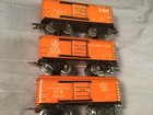Marx  Trains Three  3  Orange Boxcars  B   L e  B   O  S s w   1-way Couplers  
