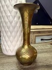 Vtg  Hand-etched And Enameled Solid Brass  Vase Made In India  Excellent Shape
