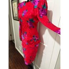 Vintage 1980s 1990s Red Floral Long Sleeve Bow Open Back Dress Size 8 Silk