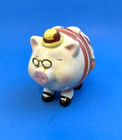 Vintage   Small Whimsical Ceramic Piggy Bank Wearing Glasses And Hat