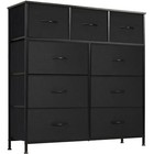 Elegant Tall 9-drawer Wood Top Dresser Bedroom Tower Storage With Fabric Bins