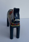 Nils Olsson Swedish Dala Horse Blue Hand Carved Painted  3 75   l X 3  75    Vintage