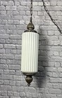 Vintage Mcm White Ribbed Glass Swag Lamp  Hollywood Regency Style 