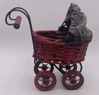 Vintage Wicker  Wood   Metal Baby Buggy Toy display ornament  7  X 4  X 7-1 2 