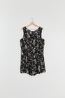 90s Black Yellow Floral Romper L