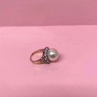 Hc Marked Sterling Silver Ring With Big Faux Pearl And Cz Gold Plated Size 8