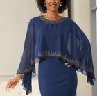 Size 14 Ashro Navy Blue Formal Wedding Party Vita Embellished Cape Jacket Dress