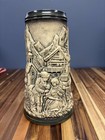 Vintage German Beer Stein Mug Relief Alpine Village Scene Made In Germany