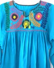 Authentic Mexican Rococo Floral  Embroidery Women s Blouse Blue Tunic One Size 