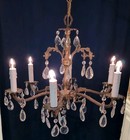 Antique French Brass Dark Patina 6 Light Lead Crystal Chandelier Dazzling Classy