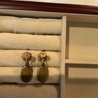 Vintage Damascene Japan Screwback Earrings Black   Gold