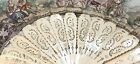 Antique French Hand Painted Fan Handmade Carved Gorgeous Detail And Coloring
