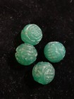 One Vintage Carved Chinese Bead Bright Green Onyx Round Shou Design 12mm