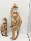 4 Hand-carved Wooden Hanging Monkeys Dad Holding Mom Baby Monkey Chain 2 Broken