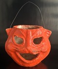 Antique Paper-m  ch   Pulp Cat Lantern Candy Bucket 1920-1940s Authentic Germany
