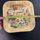 Vintage Florida Bamboo Bowl Square State Map 12  Diameter Souvenir Retro
