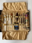 Antique Ladies Travel Roll Kit Mother Of Pearl Shell Bone Sewing Grooming Tools