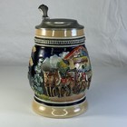 Vintage Lidded German Beer Stein Horse   Cart Scene - Glossy 7   