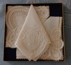 New Vintage Brussels Belgium Lace Hankies Set Of 3 Floral Net Unused
