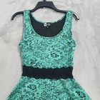 Vintage Vibe Sportswear Dress Womens M Green Black Floral Lace Sleeveless Party