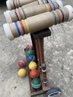Old Vintage 6 Person Wood Croquet Set Outdoor Sport Game Complete  8 Balls
